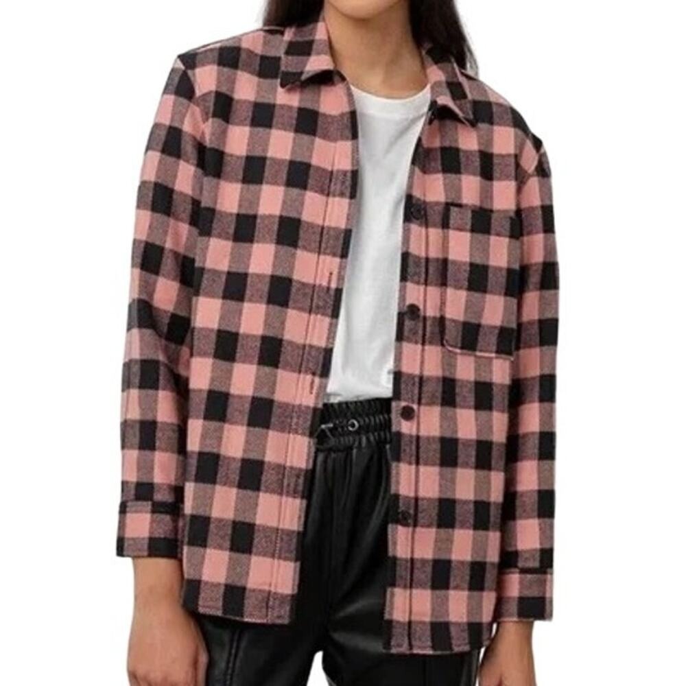 Rails Women's Peach Black Onyx James Long Sleeve Heavy Shirt Shacket Size Small